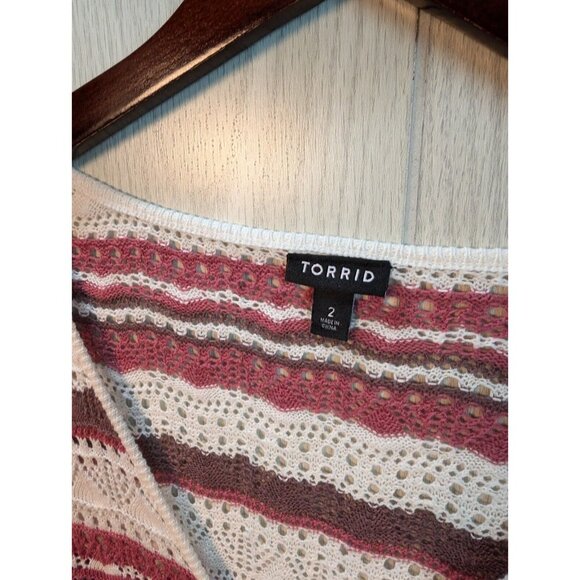 Torrid 2 Open Knit Cinched Front Sweater 3/4 Sleeves 2X Pink - Picture 3 of 7